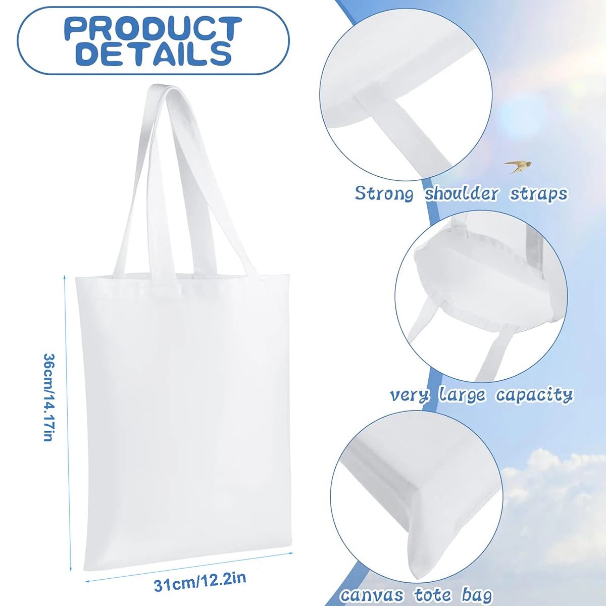 6pcs White Canvas Tote Bags, S – Tote Bag Sublimation Bewertung und Preis