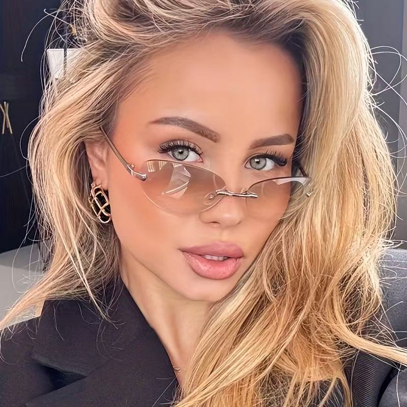 Rimless Oval Sunglasses Women  – Metal Photo Panel Bewertung und Preis