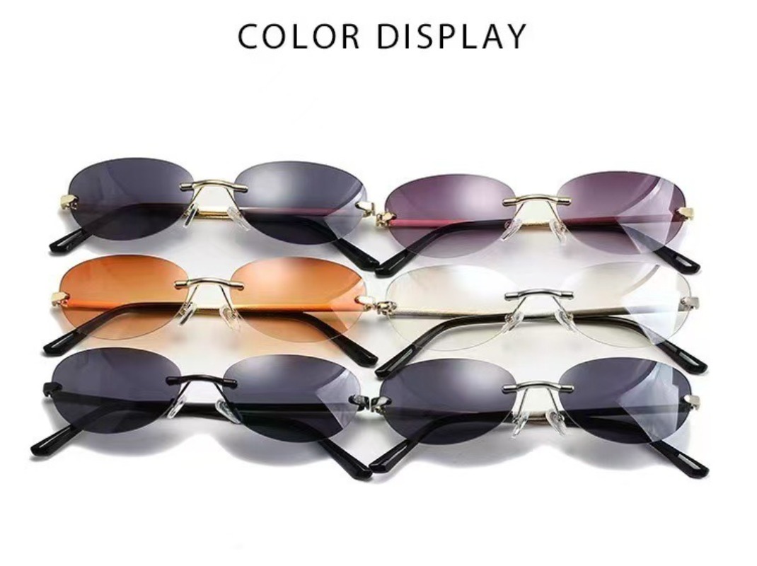 Rimless Oval Sunglasses Women  – Metal Photo Panel Bewertung und Preis