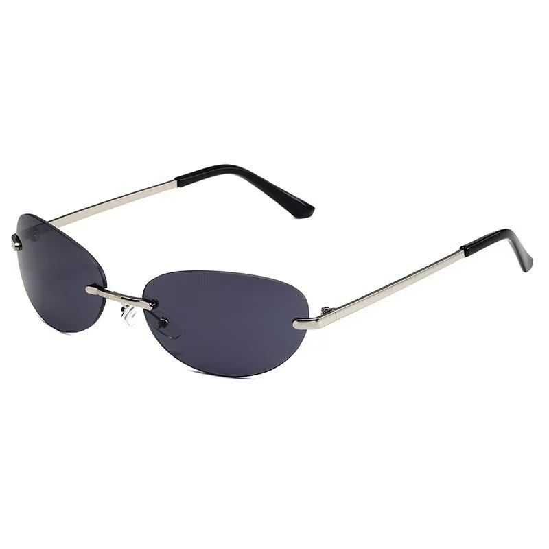 Rimless Oval Sunglasses Women  – Metal Photo Panel Bewertung und Preis