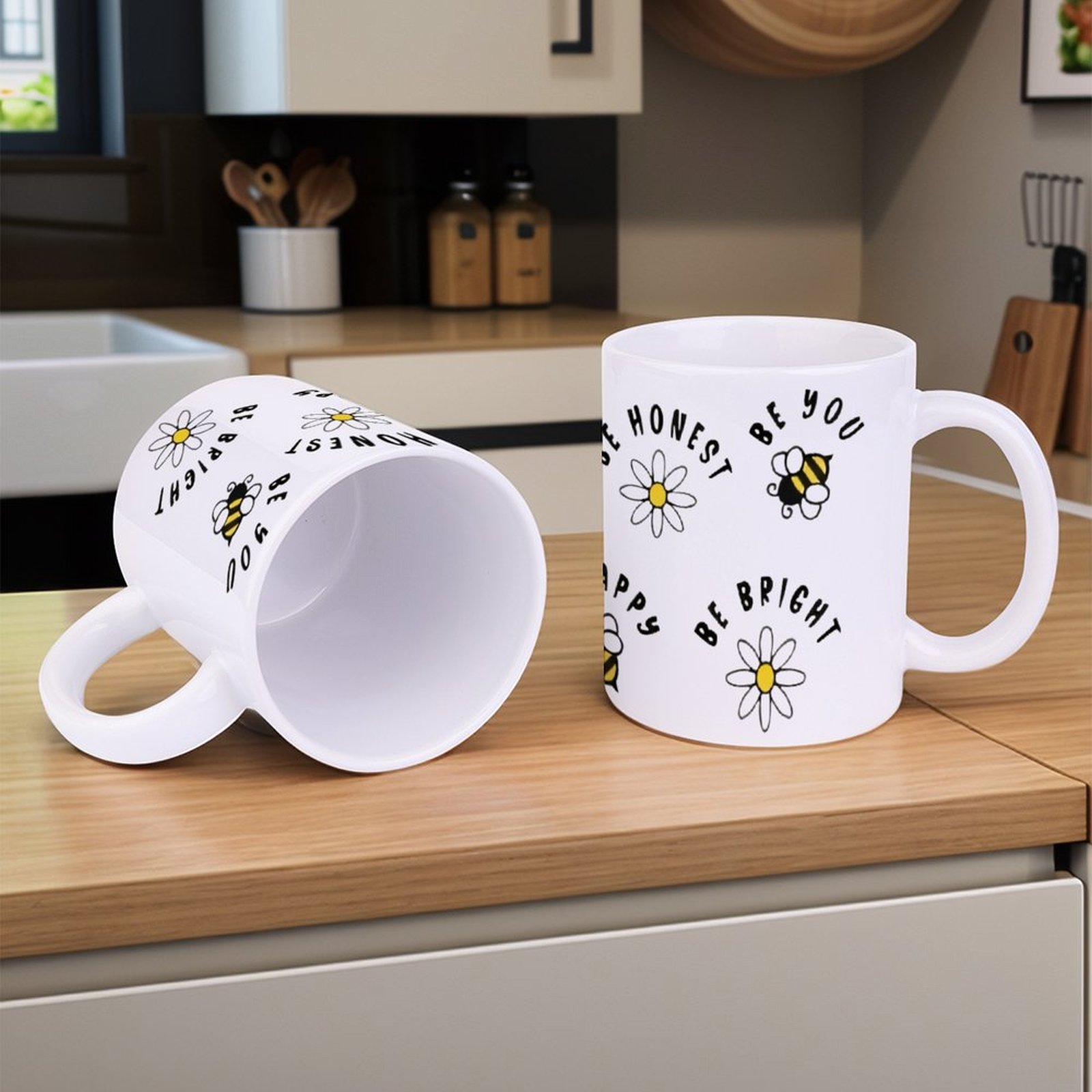 Four Stickers With Bees And Da – Sublimation Mug White Bewertung und Preis
